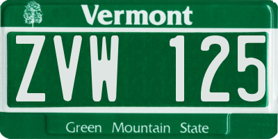 VT license plate ZVW125