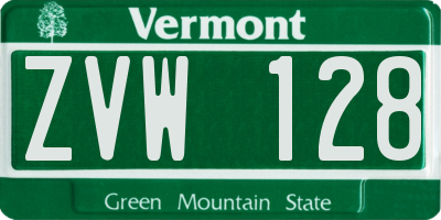 VT license plate ZVW128