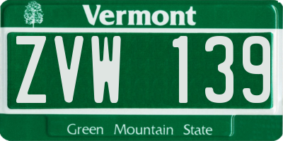 VT license plate ZVW139