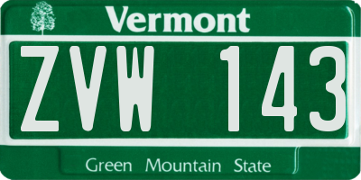VT license plate ZVW143