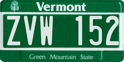 VT license plate ZVW152