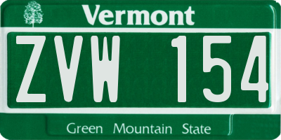 VT license plate ZVW154