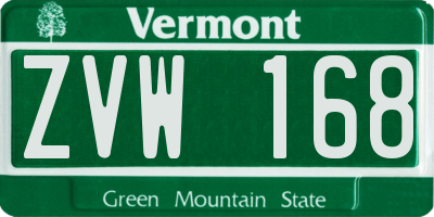 VT license plate ZVW168