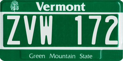 VT license plate ZVW172