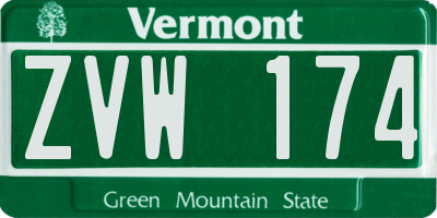 VT license plate ZVW174