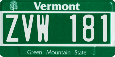 VT license plate ZVW181
