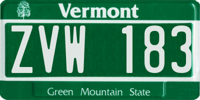 VT license plate ZVW183