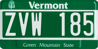 VT license plate ZVW185