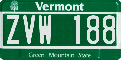 VT license plate ZVW188