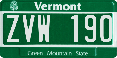 VT license plate ZVW190
