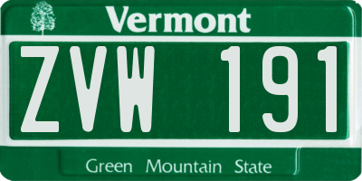 VT license plate ZVW191
