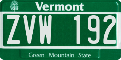 VT license plate ZVW192