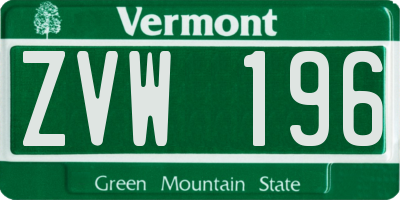 VT license plate ZVW196