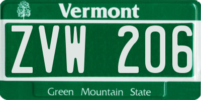 VT license plate ZVW206