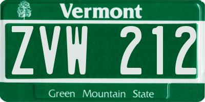 VT license plate ZVW212