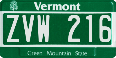 VT license plate ZVW216