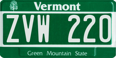VT license plate ZVW220