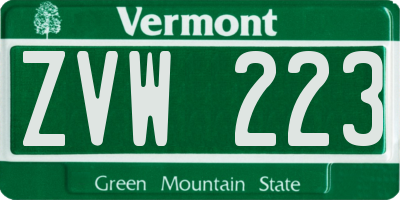 VT license plate ZVW223