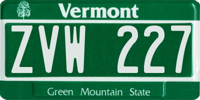 VT license plate ZVW227