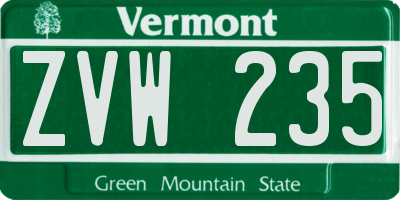 VT license plate ZVW235