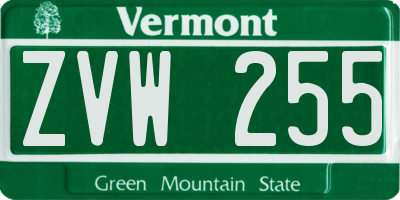 VT license plate ZVW255