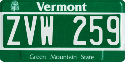 VT license plate ZVW259