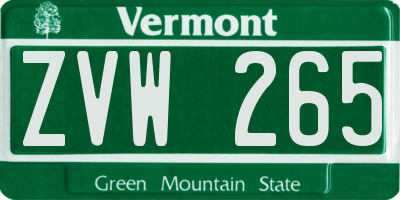 VT license plate ZVW265