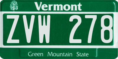VT license plate ZVW278