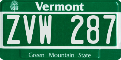 VT license plate ZVW287