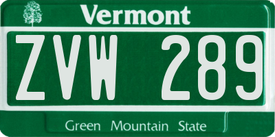 VT license plate ZVW289