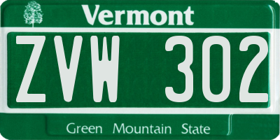 VT license plate ZVW302