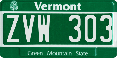 VT license plate ZVW303