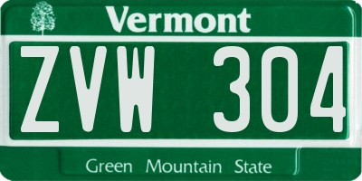 VT license plate ZVW304