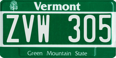 VT license plate ZVW305