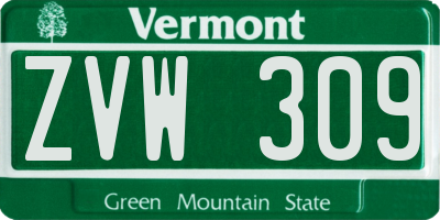 VT license plate ZVW309