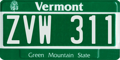 VT license plate ZVW311