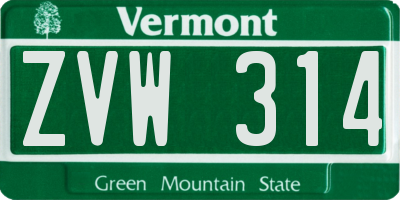 VT license plate ZVW314