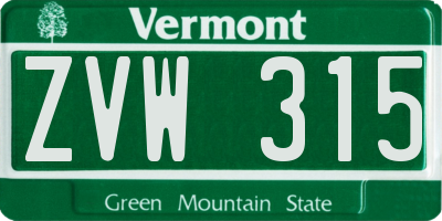 VT license plate ZVW315