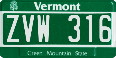 VT license plate ZVW316