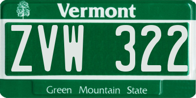 VT license plate ZVW322