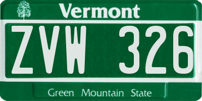 VT license plate ZVW326