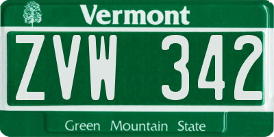 VT license plate ZVW342
