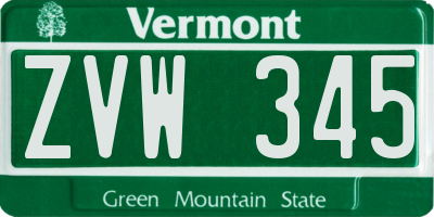 VT license plate ZVW345