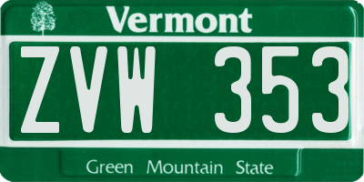 VT license plate ZVW353