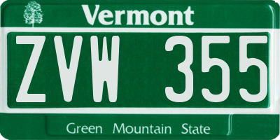 VT license plate ZVW355