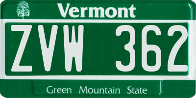 VT license plate ZVW362