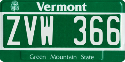 VT license plate ZVW366
