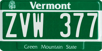 VT license plate ZVW377