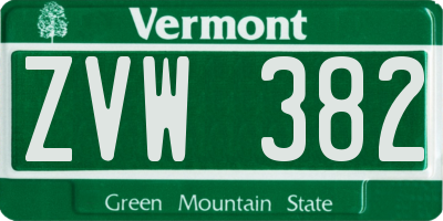 VT license plate ZVW382