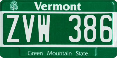 VT license plate ZVW386